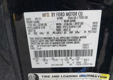 2011 Ford F-150 Xlt z USA, uszkodzony, nr VIN 1FTFW1EF1BFC76294